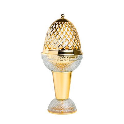 Show details for Crystal Egg With Feet Clear Gold Mob Burner Picture of Crystal Egg With Feet Clear Gold Mob Burner